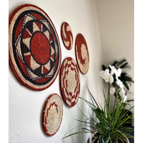 Artizenway Handmade Flat Wall Basket Decor Set Of 5 In Burnt Orange